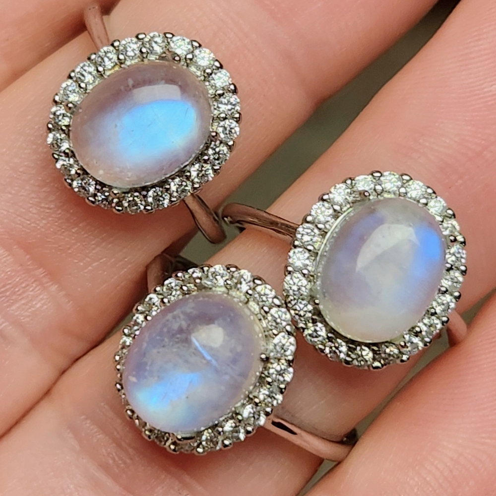Moonstone Ring, Blue Flash. Adjustable Crystal Jewlery.